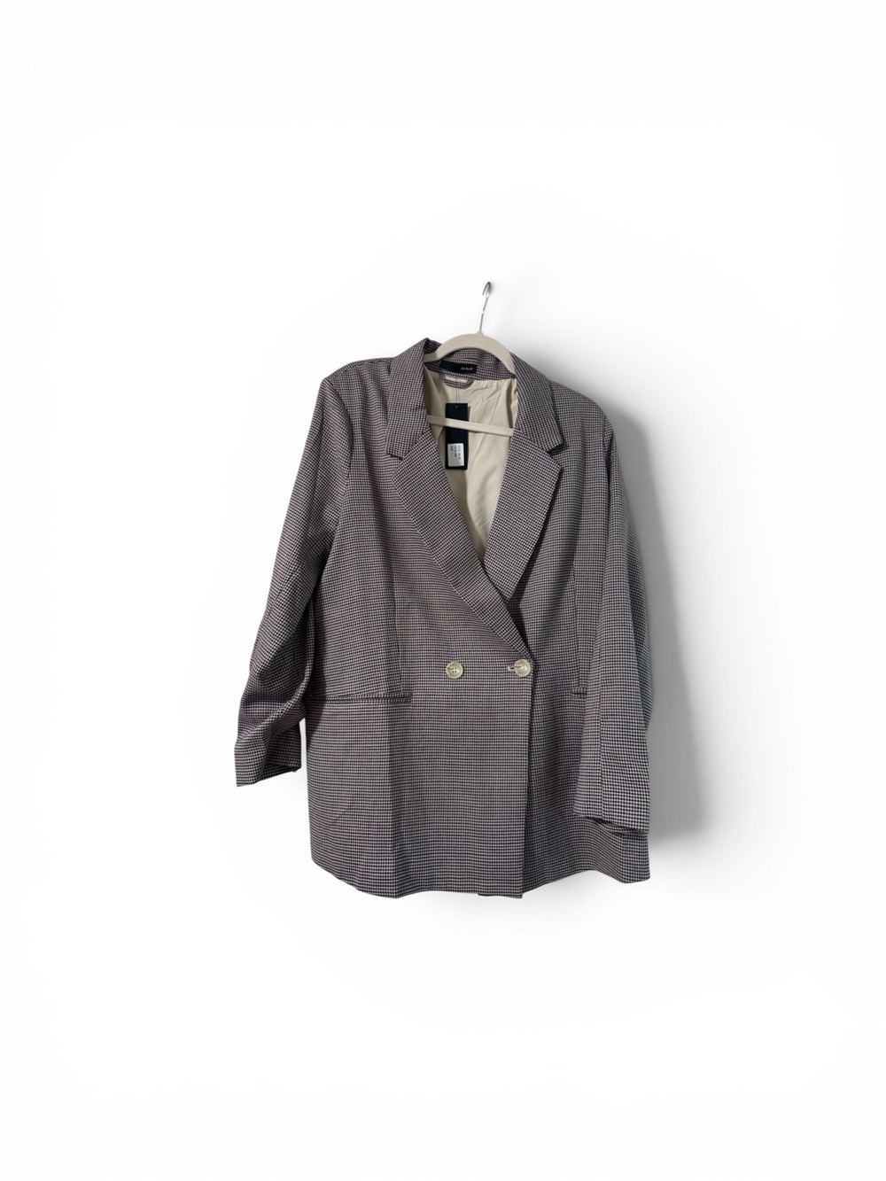 Women's Double-Breasted Checked Blazer - Gray Houndstooth